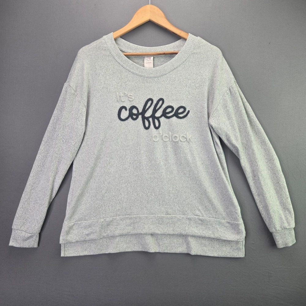 Secret Treasures Coffee O'Clock Sweatshirt L 12-14 Gray Graphic Long Sleeve Top